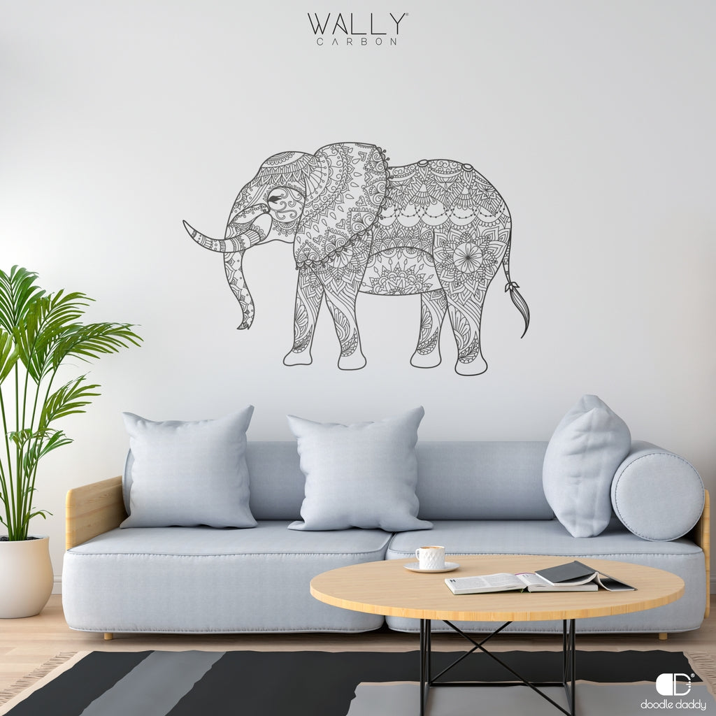Mandala Elephant Wall Decal - Wally Carbon by Doodle Daddy